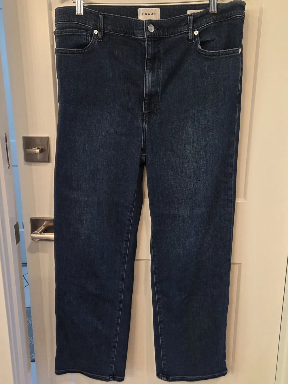 FRAME Le Sleek Straight Jeans Women's 33 Dark Wash High Rise Stretch Classiccore